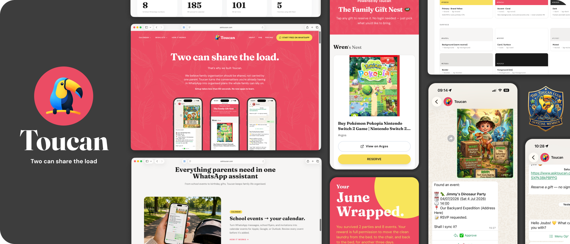 Toucan — Two can share the load. Everything parents need in one WhatsApp assistant.